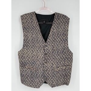 STUDIO GA Men's Sz XL Patterned V Neck Button Front Vest Formal Casual Tan Navy‎